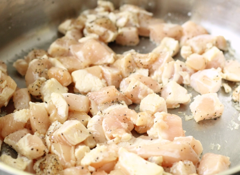 cooking diced chicken