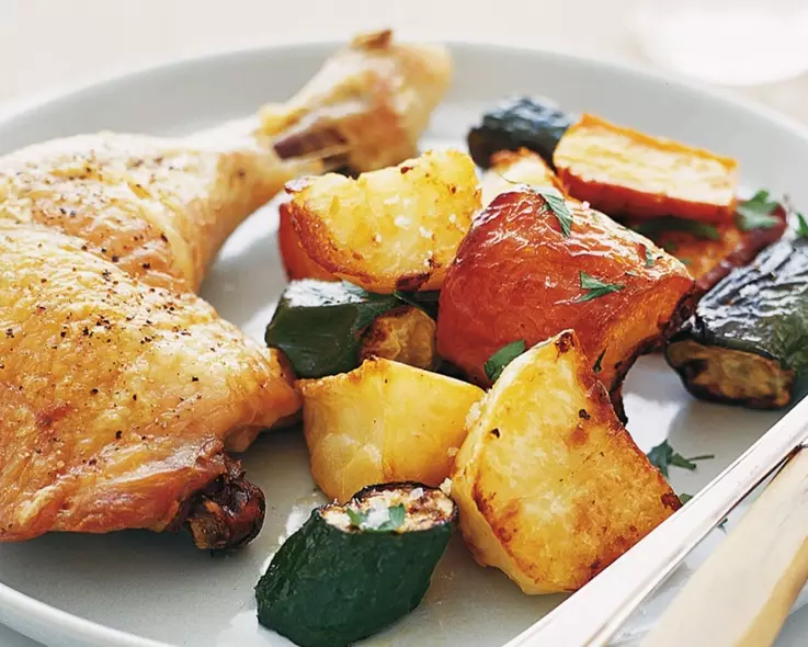 roast chicken and vegetables