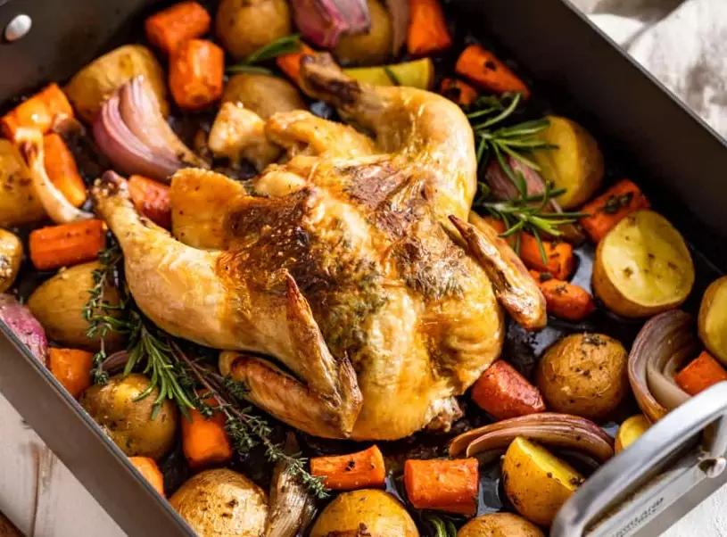 roast chicken and vegetables