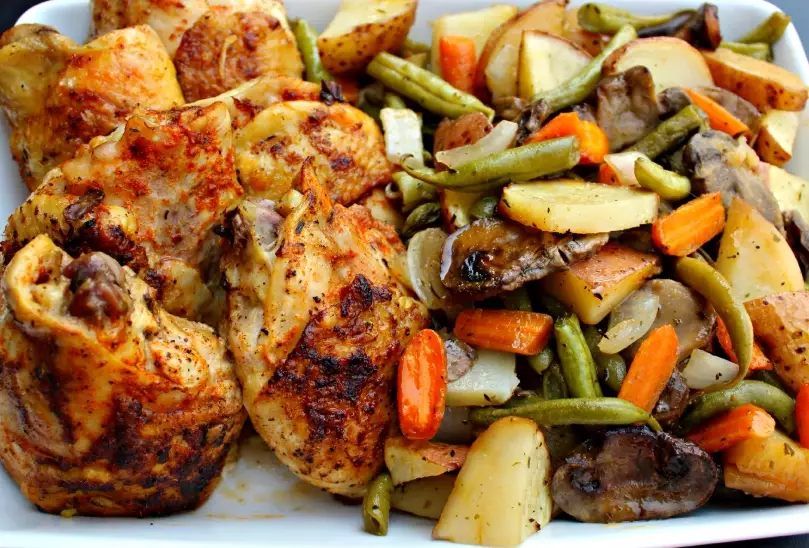 baked chicken and vegetables